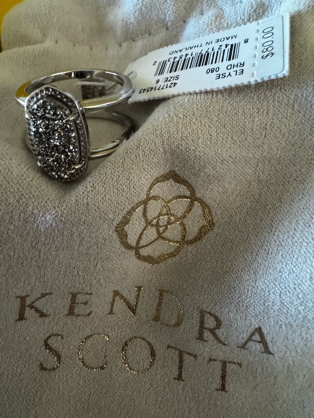 Kendra Scott “Elyse” Druzy Stone Ring. Perfect condition! ~ NWT ~ Size 6. 🩶🪩